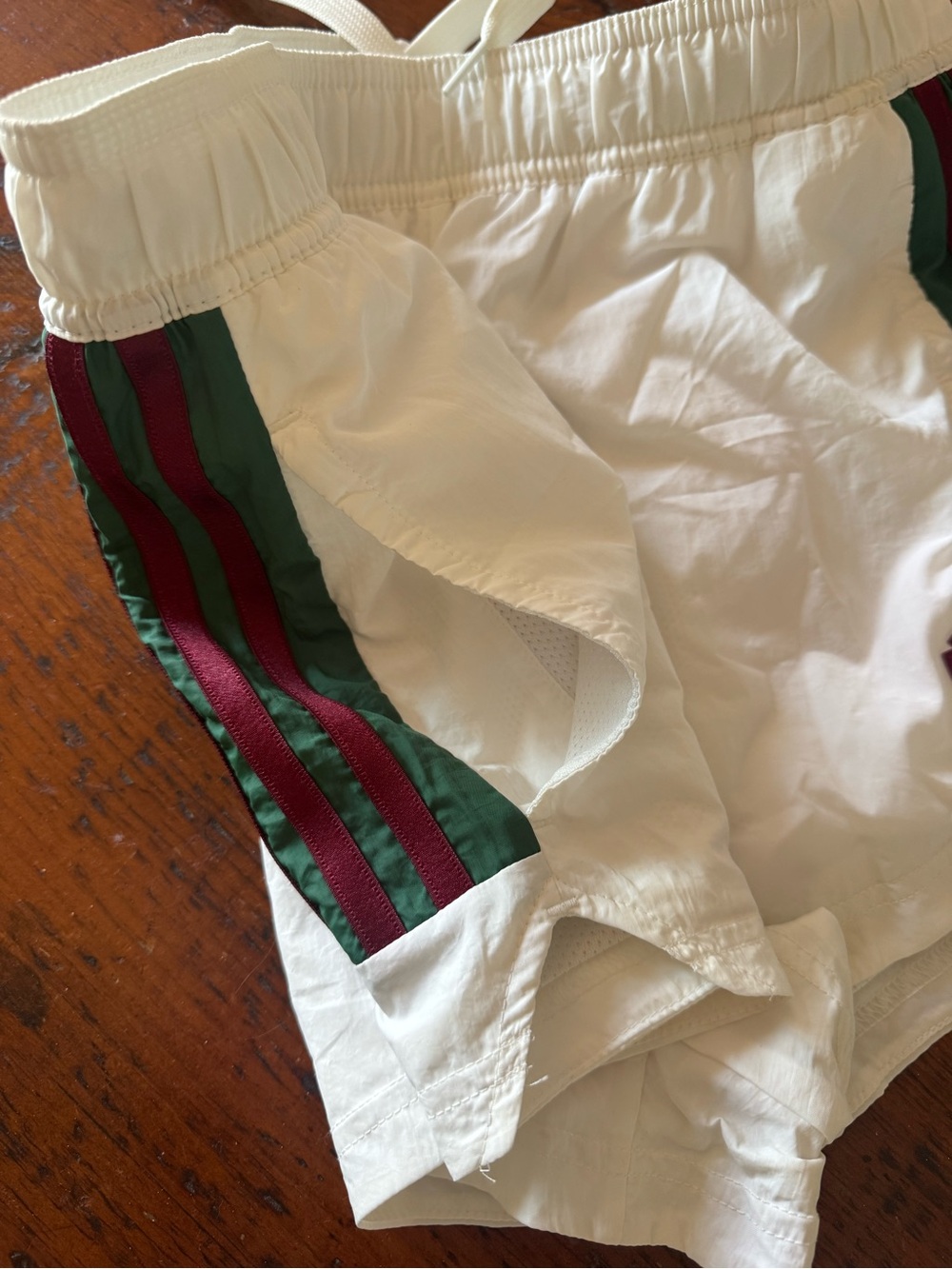 Adidas White Vintage Inspired Running Shorts with Green & Burgundy Stripe - Picture 5 of 5